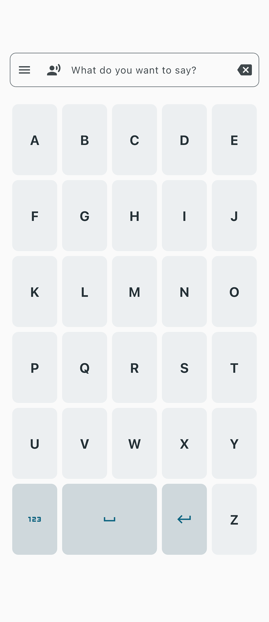 Letterboard interface for AAC communication